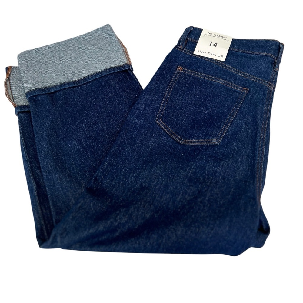 Ann Taylor The Straight Jeans High Rise Dark Wash Perfect Pocket size 14 Cropped - Picture 6 of 11